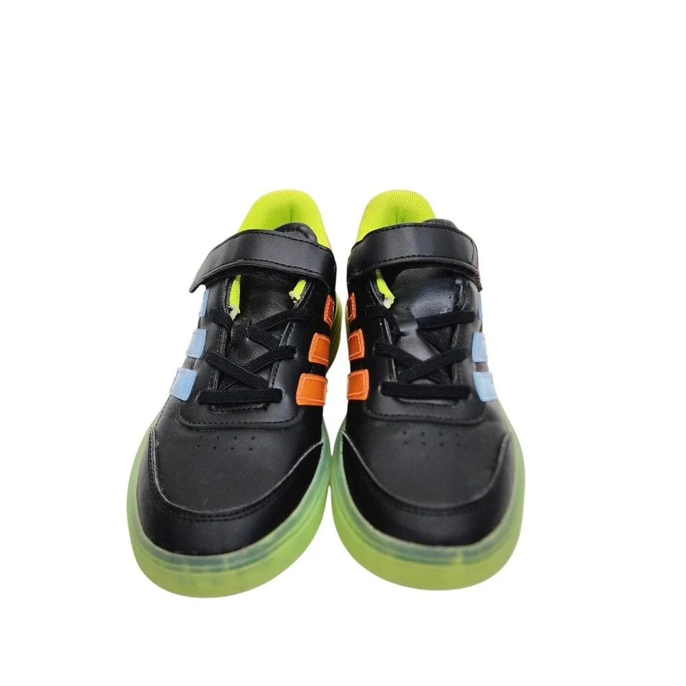 Adidas Shoes Unisex Kids 2 Black Neon Multicolor Hook & Loop Athletic Sneakers